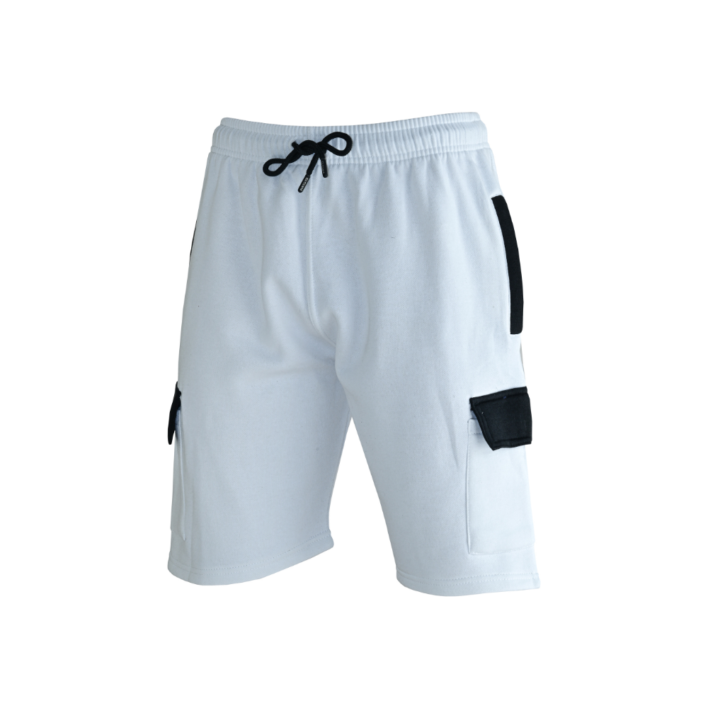 MS9 H15 White Men's Cargo Jogging Fleece Work Shorts - MS9